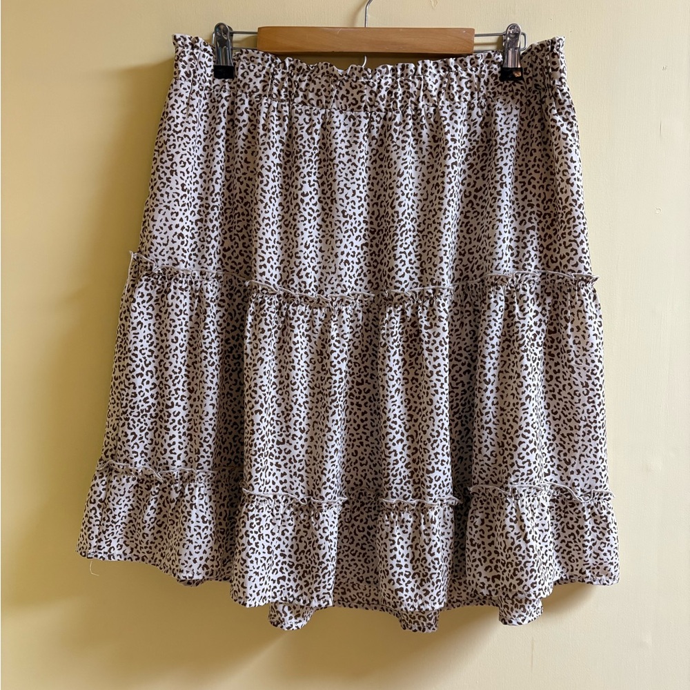 L Love Chic Animal Leopard Print A-Line Skirt Brown Cream Elastic 2XL NWT’s